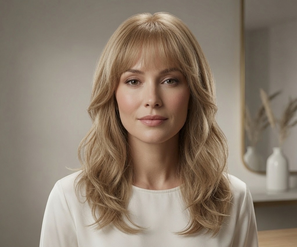 Vivica Fox Pure Stretch Cap Long Layered Golden Brown Wig 20" Bangs Unused